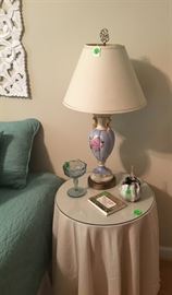 Pretty antique blue lamp with rose.
