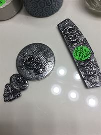 Matching comb and mirror silver set.