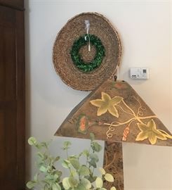 Close-up of the wicker basket with the unusual beautiful oriental floor lamps. There are a matching pair.
