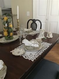 China and crystal on table.