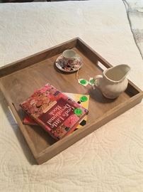 Serving tray on full bed.
