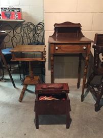 vintage shoe shine kit, vintage end tables