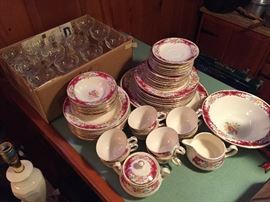 Homer Laughlin vintage china, set of vintage stemmed glasses