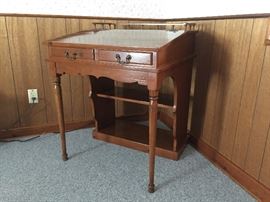 slant top desk - top opens for storage within, plus shelves for books below