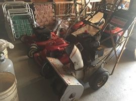 lawn mowers, snow blower, lawn chairs