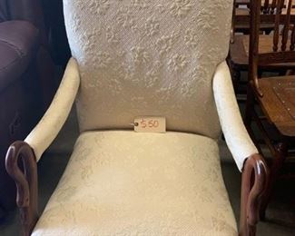 Antique Goose Neck Rocker.   New Cream colored stain resistant cover.       26"w x 31"d x 37"t                      Excellent Condition.         $50.