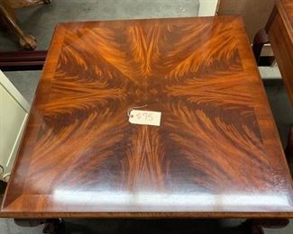 Thomasville  Cocktail table. Solid mahogany with crotch mahogany veneer top. Ball and claw feet.                    38"w x 38"d x 17"t       Very good condition. $75.   