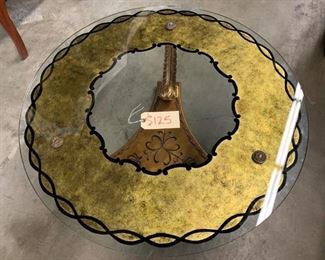 1960's round Regency Coffee Table. Glass with gold trim.   36" round x 17.5" tall    Excellent condition $125