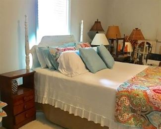 Painted Queen Bed, nightstands and lamps