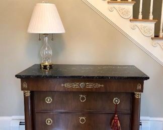 Baker three drawer chest with marble top 