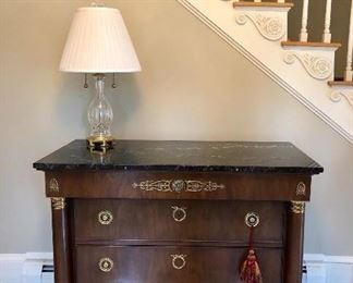 Baker three drawer chest with marble top