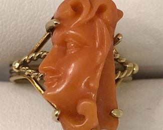 Antique Carved Coral and Gold Ring