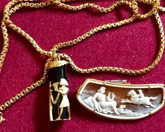 Egyptian pendant with gold chain -- shell cameo pin