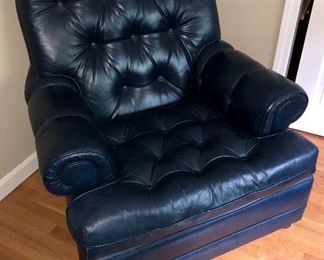 Oversized Navy Blue Vintage Leather Armchair