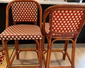 19. Poitoux Red and Cream Cafe Counter Stools (18" x 18" x 39") (seat 27")