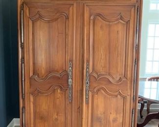 84. Antique French Carved Armoire w/ Metal Hardware (56" x 23" x 88")