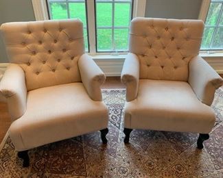 23. Pair of Tufted Linen Chairs (31" x 32" x 37")