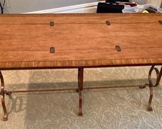 39. Fold Out Top Console Table on Metal Base (62" x 14" x 31") opens to 28"