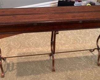 39. Fold Out Top Console Table on Metal Base (62" x 14" x 31") opens to 28"