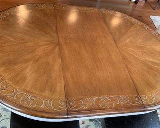 47. 40" Round Pedestal Table w/ Cream Base w/ 1-20" leaf