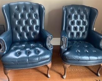 71. Pair of Tufted Wing Back Chairs w/ Nailhead Detail (28" x 24" x 38")