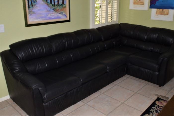 L Black Leather Sleeper Sofa  by The Leather Factory