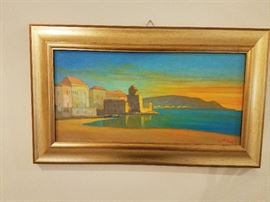 Oil on Board 
Coastal Town @ Sunset