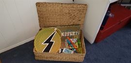 wicker basket with games
