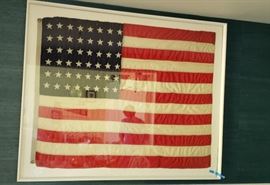 antique wool framed 48 star USA flag