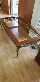 glass top/iron/wood table