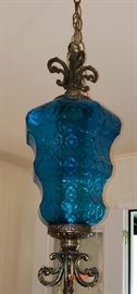 mid century blue hanging light