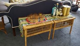 wicker end tables, barware