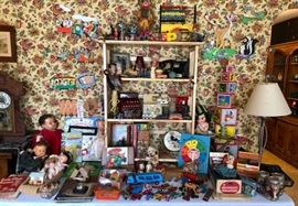 Vintage Toys and wall decor in the living room.