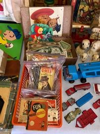Play money and paper games from 1920's-1970's.