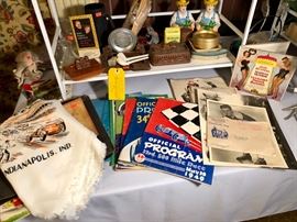 Roller derby and car racing paraphernalia.