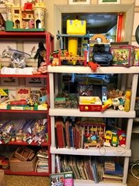 Fisher Price wooden and plastic toy sets, lot of children's books!