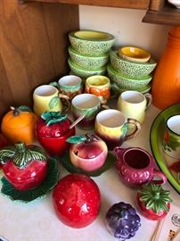 Holt Howard Ceramic cantaloupe bowls,  fruit mugs and serving pieces.