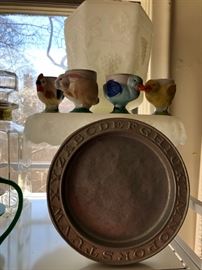 ABC plate, egg cups and milk glass.