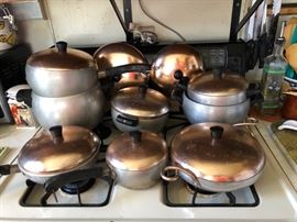 1960's Wear-ever Hallite aluminum & copper pots & pans.