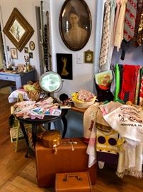 Luggage & train cases,  ladies handkerchiefs and scarves.