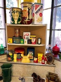 Collectible kitchen tins and containers.