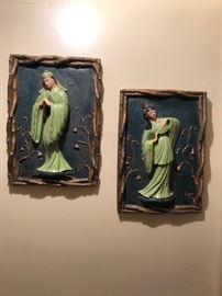 Retro 1950's chalk ware Asian wall art.