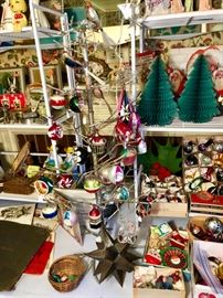 Ornaments and figural milk glass bulbs.