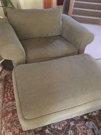 Plush green chair with large ottoman (has another matching chair)