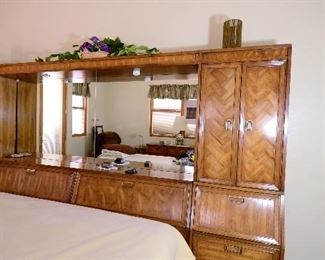 THIS HEADBOARD HAS IT ALL; mirror, storage, lights, jewelry compartments.