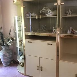 Retro Blonde and Gold Wall Unit/Cabinet