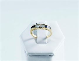 18K yellow gold diamond and sapphire ring. With appraisal.