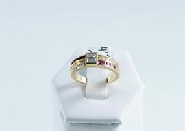 18K yellow gold diamond and ruby ring. With appraisal.