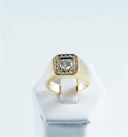18K yellow gold ring with 16 round brilliant cut diamonds. With appraisal.
