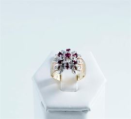 14K gold ruby and diamond ring.